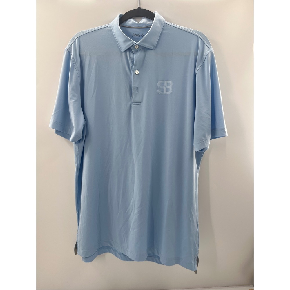 Johnnie-O Mens Blue Performance Polo Shirt Size L SB Logo Stretch Golf Top